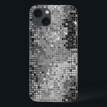 メタリックシルバーシークインズルックディスコ鏡きらきら光る iPhone 13ケース<br><div class="desc">光沢のある金人気がある属配列は、灰色の銀色のトーンのディスコスタイルに見えます。レトロ70のディスコボール鏡とスパきらきら光るークル。このデザインは色とりどり。紫の青い緑のピンクで、色を問い合わせることがお気に入りのできます。これはイメージパターンで、実際のシーケンスではありません。</div>