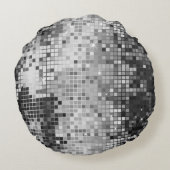 メタリックシルバーシークインディスコグリッターピクセルアート ラウンドクッション (裏面)