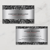 メタリックシルバーステンレス鋼とフローラダンパー 名刺 (正面/裏面)