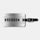 メタリックシルバーテクスチャステンレススティールルルック ラゲッジタグ (正面横)