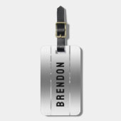 メタリックシルバーテクスチャステンレススティールルルック ラゲッジタグ (正面縦)