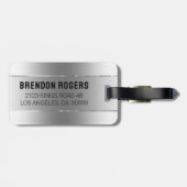 メタリックシルバーテクスチャステンレススティールルルック ラゲッジタグ (裏面横)