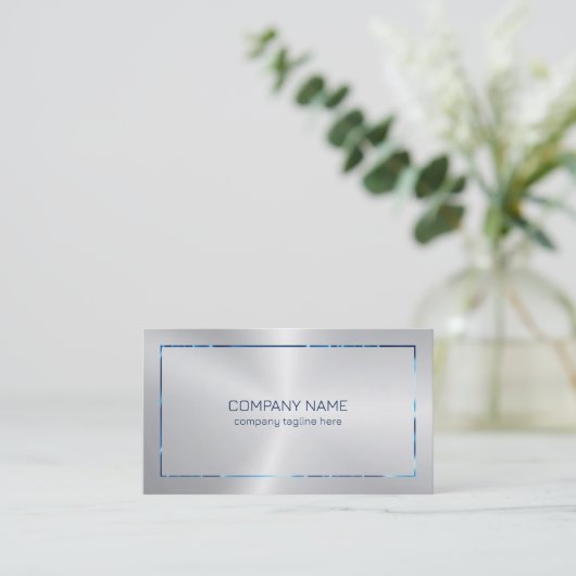 メタリックシルバーテクスブルー縁ど 名刺 (スタンド正面)