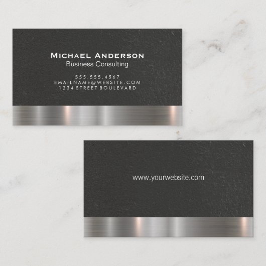 メタリックシルバートリムブラックウォールテクスチャ 名刺 (正面/裏面)