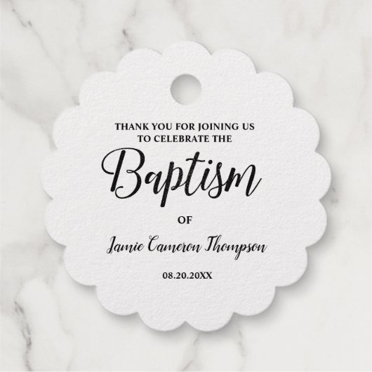 メタリックシルバーバプテスマベビーサンキューギフト フェイバータグ (裏面)