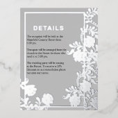 メタリックシルバーフローラエレガンス結婚ズ詳細 箔招待状ポストカード (正面)