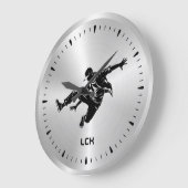 メタリックシルバーブラックシルエットヒップホップダンサー ラージ壁時計 (傾斜)