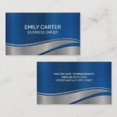 メタリックシルバーブルー背景 名刺 (正面/裏面)