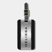 メタリックシルバールックアンドブラック ラゲッジタグ (正面縦)