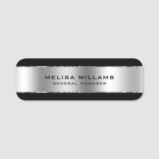 メタリックシルバールックアンドブラック 名札 (正面)