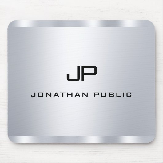 メタリックシルバールックモノグラムのテンプレート マウスパッド (正面)