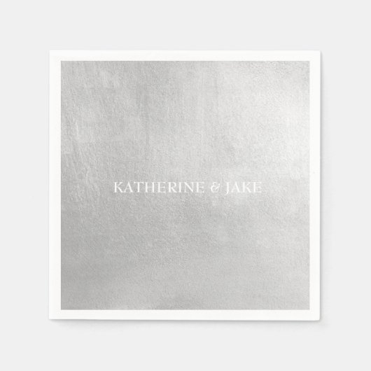 メタリックシルバー名前をカスタムするカクテル スタンダードカクテルナプキン (正面)