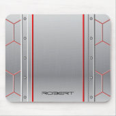 メタリックシルバー幾何学模様デザイン赤アクセント マウスパッド (正面)