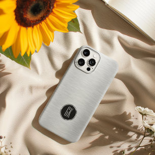 メタリックシルバー画像ブラシ仕上げアルミルック iPhone 15 PROケース