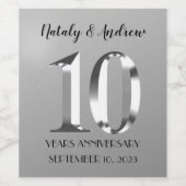 メタリックシルバー結婚10周年 ワインラベル (シングルラベル)
