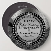 メタリックシルバー結婚25周年記念2 缶バッジ (正面&裏面)