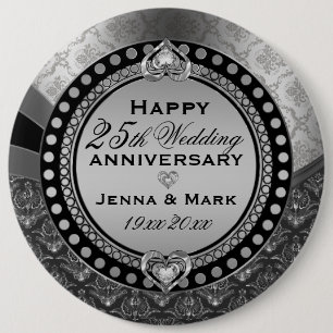 メタリックシルバー結婚25周年記念2 缶バッジ