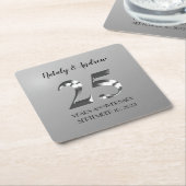 メタリックシルバー結婚25周年 スクエアペーパーコースター (アングル)