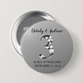 メタリックシルバー結婚3周年記念 缶バッジ (正面&裏面)