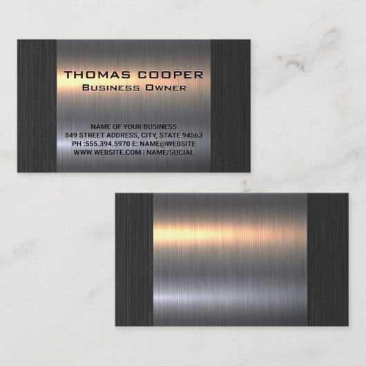 メタリックシルバー黒のテクスチャ背景 名刺 (正面/裏面)
