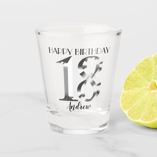 メタリックシルバー18歳の誕生日 ショットグラス (正面)