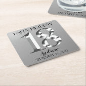 メタリックシルバー18歳の誕生日 スクエアペーパーコースター (アングル)