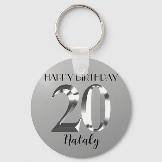 メタリックシルバー20歳の誕生日 キーホルダー (正面)