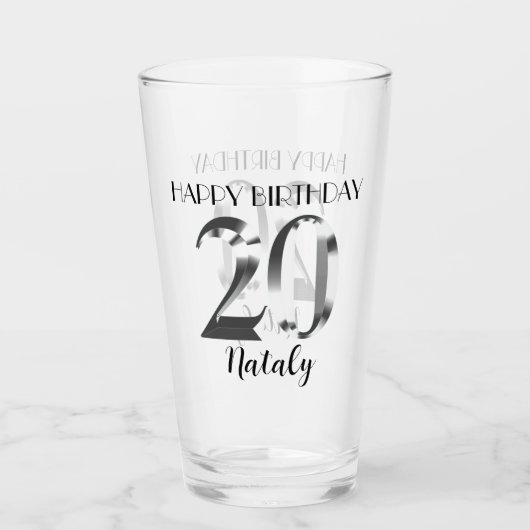 メタリックシルバー20歳の誕生日 タンブラーグラス (正面)