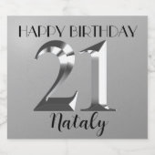 メタリックシルバー21歳の誕生日 スパークリングワインラベル (シングルラベル)