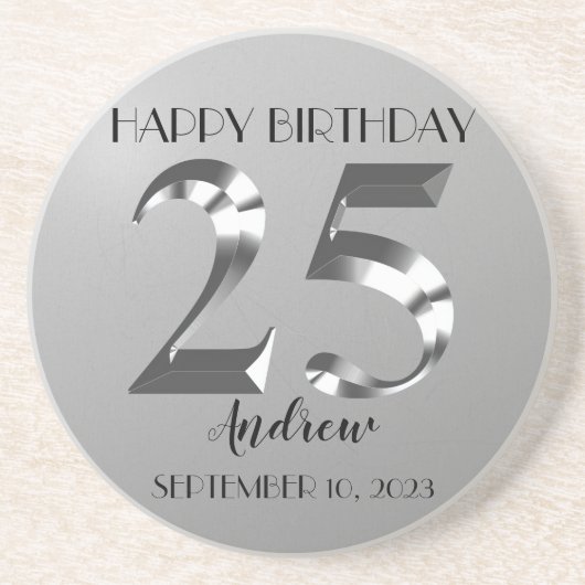メタリックシルバー25歳の誕生日 コースター (正面)