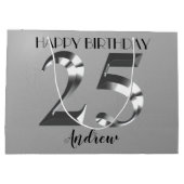 メタリックシルバー25歳の誕生日 ラージペーパーバッグ (裏面)