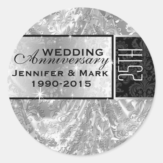 メタリックシルバー25結婚周年記念オーナメント ラウンドシール (正面)