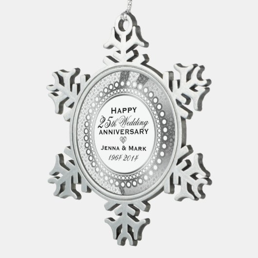 メタリックシルバー25結婚周年5 スノーフレークピューターオーナメント (右)