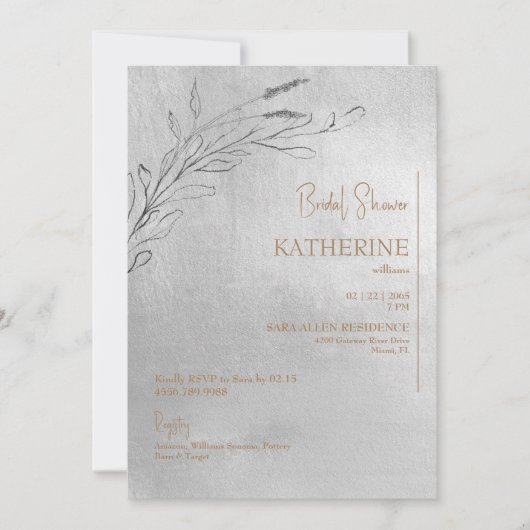 メタリックシルバー&金ゴールドブライダルシャワー 招待状 (正面)