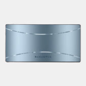 メタリックシンプルブルーのテクスチャ光沢のあるストライプ デスクマット (正面)