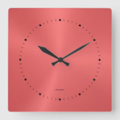 メタリックシンプルレッドステンレス鋼のテクスチャ スクエア壁時計 (正面)