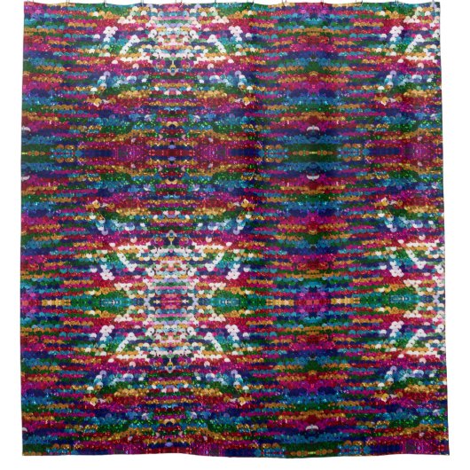 メタリックシークイングリッター抽象芸術ピクセルパターン シャワーカーテン (正面)