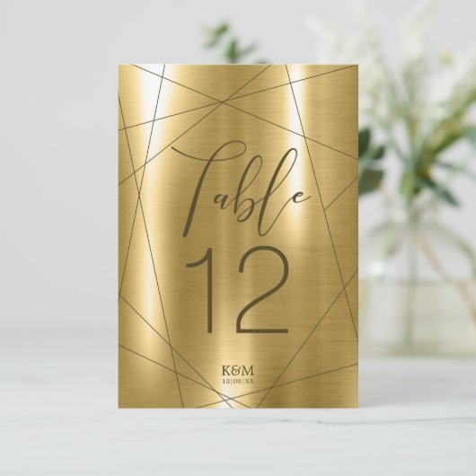 メタリックジオメトリックテーブル番号金ゴールドID648 招待状 (スタンド正面)