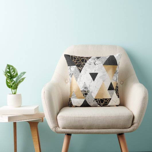 メタリックジオメトリ:金ゴールドシルバーマーブル クッション (椅子)