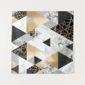 メタリックジオメトリ：金ゴールドシルバーマーブル タペストリー (正面(横))