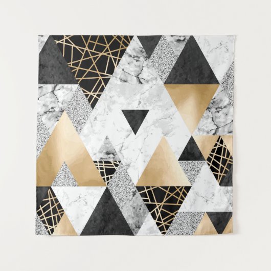 メタリックジオメトリ：金ゴールドシルバーマーブル タペストリー (正面)