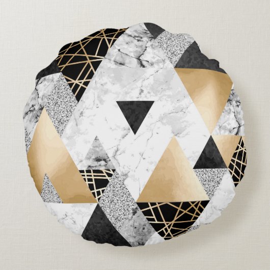 メタリックジオメトリ:金ゴールドシルバーマーブル ラウンドクッション (裏面)