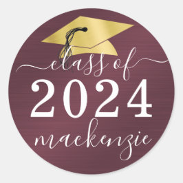 メタリックスクリプトマルーンの卒業クラス ラウンドシール