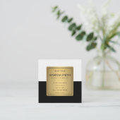 メタリックスタイリッシュ金ゴールドブラック微妙な波状パターン スクエア名刺 (スタンド正面)