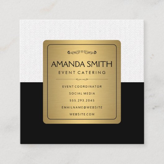 メタリックスタイリッシュ金ゴールドブラック微妙な波状パターン スクエア名刺 (正面)