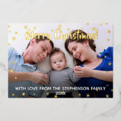 メタリックスターズメリークリスマスファミリー3写真 箔シーズンカード (正面)