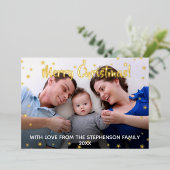 メタリックスターズメリークリスマスファミリー3写真 箔シーズンカード (立ち正面)