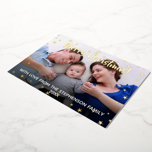 メタリックスターズメリークリスマスファミリー3写真 箔シーズンカード (回転した状態)