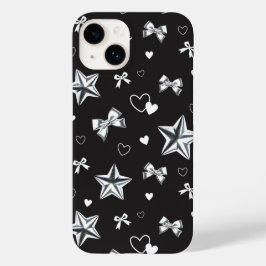 メタリックスターリボンハートブラックY2Kパターン Case-Mate iPhone 14ケース