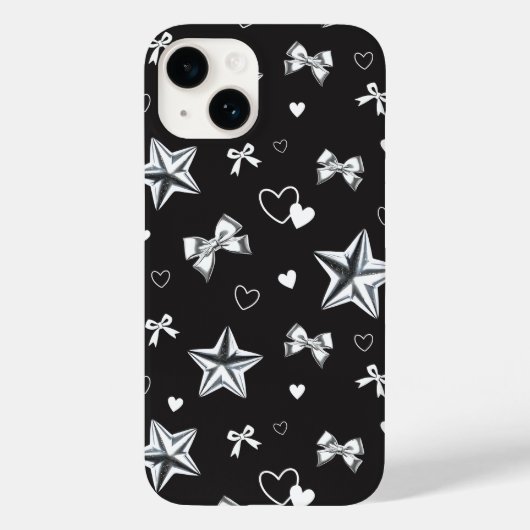 メタリックスターリボンハートブラックY2Kパターン Case-Mate iPhoneケース (裏面)